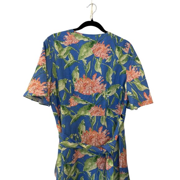 J. Mclaughlin Blue & Pink Peony Bloom Audette Linen V-Neck Maxi Dress M - Picture 6 of 8